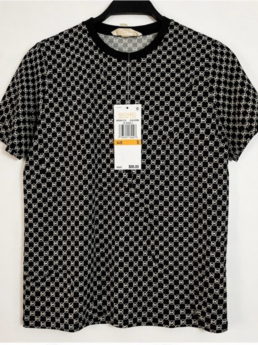 Michael Kors Black Crewneck Tee with White Geometric Print